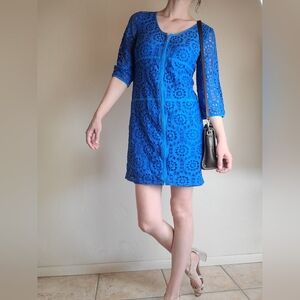 Laundry by Shelli Segal Blue Classy Work Lace Shift Dress Size 6